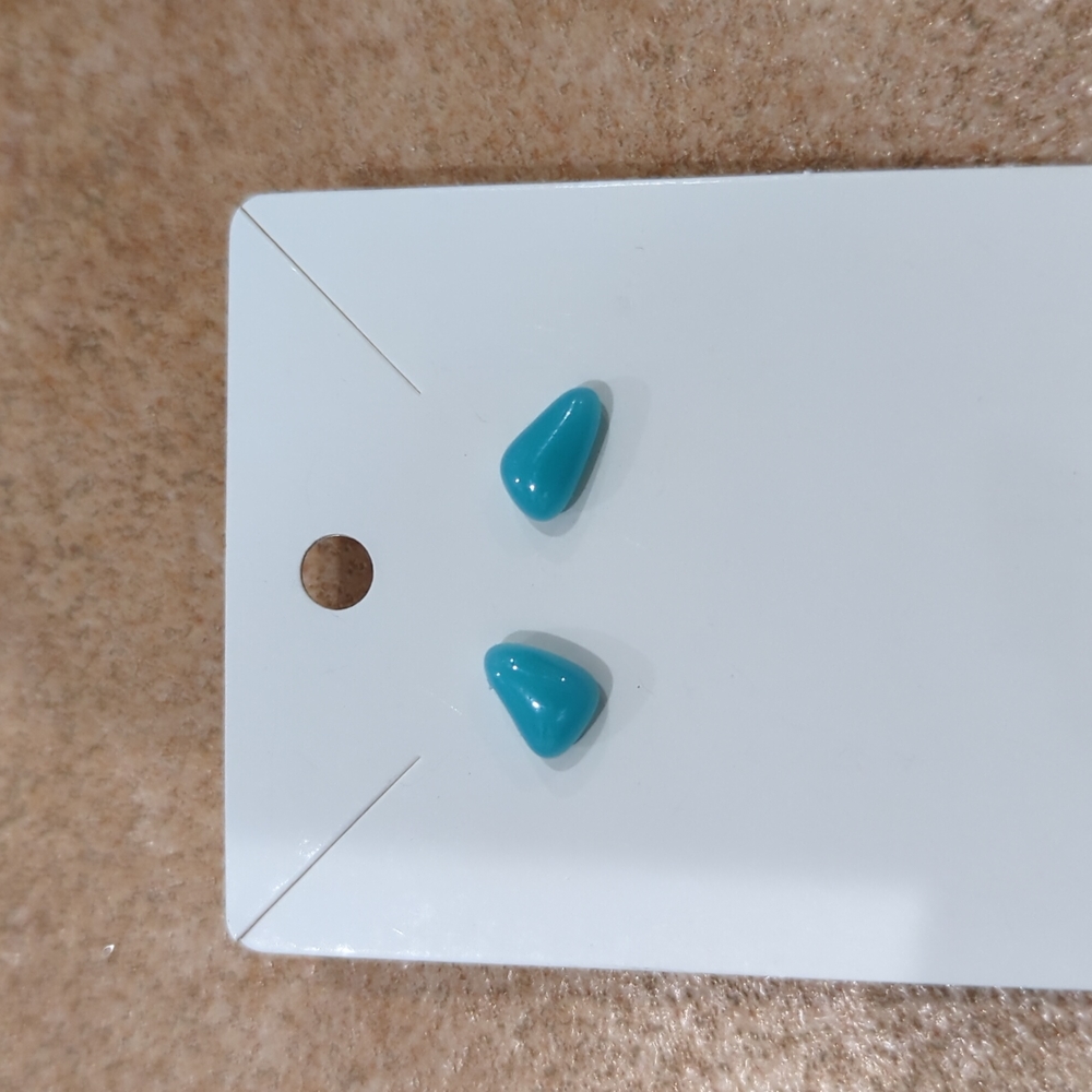 Artisan Handmade teal colored glass nickel free studs. mini triangles in…